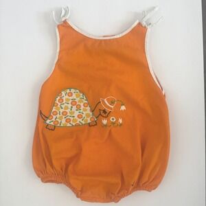 Vintage Toddletime Penneys Orange Turtle Applique Bubble Romper Sunsuit Size 2